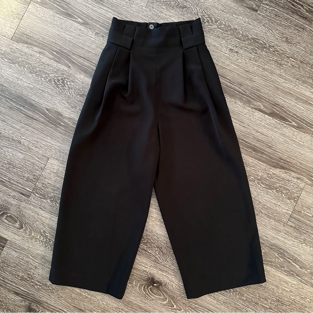 COS Black Wide-Leg Cropped Paperbag Pants